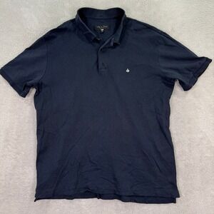 Rag Bone New York Mens Large Slim Fit Navy Blue Short Sleeve Polo Shirt Casual